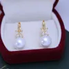 Studörhängen ED40 LEFEI Fashion Luxury 11-12mm Stark lyster Få fel sötvatten Pearl White Zircon Star Earring for Women 925 Silver