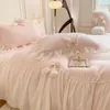 Bedding Sets Chiffon Lace Set Pink France Romantic Princess Wedding Ruffles Bow Soft Duvet Cover Bed Sheet Pillowcases Home Textile