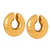 Hoop Earrings Ins Selling 18K Gold Plated Stainless Steel Fashion Jewelry Hammered Texture Hallow Earring For Women Waterproof