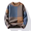 Men's Sweaters Winter Round Neck Thickened Sweater Geometric Print Long-sleeved Clothes Casual Pullover Bottoming Shirt