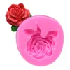 Moldes de cozimento molde 3d rosa sólida com folhas de silicone líquido diy moldes de resina fondant acessórios de decoração de bolo