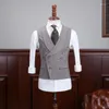 Coletes masculinos terno colete cinza houndstooth lapela colarinho duplo breasted retro steampunk colete masculino cavalheiro negócios 2023