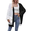 Malhas femininas contraste cor cardigan de malha solta casual com decote em v manga longa batwing colorido retalhos camisola casaco para mulher estilo preguiçoso