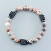 Bracelets à maillons en pierre de zèbre rose naturel pour femmes, perles de lave volcanique noire, triple Protection, bijoux cadeau pour Couple