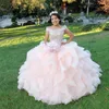 Pink Quinceanera Dress 2024 Beaded Crystal Off-Shoulder Beads Crystal Tull Tiered Cocktail Dresses Vestidos De Baile Vestidos De 15