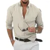 Chemises décontractées pour hommes Hommes rayé col robe chemise à manches longues chemisier boutonné hauts t-shirts col rabattu vêtements