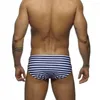 Pantaloncini da uomo WK91 Striscia blu scuro Costumi da bagno da uomo sexy a vita bassa Costumi da bagno estivi da spiaggia Bikini Slip da bagno Costumi da bagno da bagno