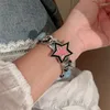 Aa charm armband för kvinnor mode y2k accessoarer rosa stjärnpanel denim hänge kvinnliga hand flickor 2023