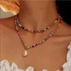 Pendant Necklaces Bohemian Colorful Seed Bead Shell Choker Necklace Statement Short Collar Clavicle Chain For Women Female Boho Je287M