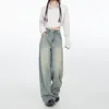 Jean femme mode coréenne Y2k rétro jambe large taille haute droite Style Streetwear pantalon Baggy Denim pantalon dame vêtements