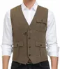 Men's Vests Light Blue Men Vest Wool Tweed Casual Waistcoat Formal Business For Wedding Groomsmen Party Banquet Suit