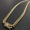 Mens 18K Gold Tone 316L Stainless Steel Cuban Link Chain Necklace Curb Cuban Link Chain with Diamonds Clasp Lock 8mm 10mm 12mm 14m247k
