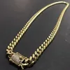 Mens 18k Guldton 316L Rostfritt stål Kubansk länkkedja Halsband Curb Cuban Link Chain med diamanter CLASP LOCK 8mm 10mm 12mm 14m247k