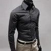 Camisas sociais masculinas Camisa elegante Slim Fit lavável Snap sólido manga comprida botão para baixo
