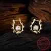 Pendientes de aro de Plata de Ley 925, hebillas para oreja de sol, remaches geométricos, Huggies de perlas para mujeres y niñas, joyería fina de diseño Punk