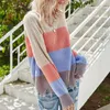 Women's Sweaters 2023 Autumn And Winter V-neck Striped Contrast Sweater Long-sleeved Open Back Pullover