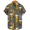 Chemises décontractées pour hommes Chemise hawaïenne pour hommes Unisexe Mode Bière Imprimer Verre à vin Baril Party Hi Pi Top Vêtements surdimensionnés