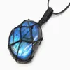 Collier Labradorite, pendentif en pierre naturelle, collier tressé, Yoga, macramé, énergie Dragons, cœur 1229W