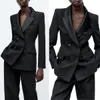 Cool Black Women Pants Suits Double Breasted Girls Blazer Set 2 Pieces Custom Made Jacket Party Prom Wedding Wear