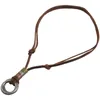 Kettingen 2X Mode Mannen Retro Lederen Koord Ketting Dubbele Cirkel Ring Hanger Sieraden Cadeau