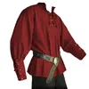 Мужские классические рубашки с воротником-стойкой и длинным рукавом, мужская рубашка, повязка, однотонный, рыцарь на Хэллоуин, средневековая одежда, повседневные топы, костюм для косплея