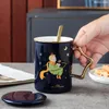 Muggar Luxury Ceramic Gold Star Handle the Little Prince Mug with Lock och Spoon Creative Coffee Cup Drinkware Elegant Gift till Friends 230928