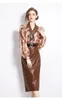 Dwuczęściowa sukienka kobiety Pu skórzana patchwork Modna luźna bluzka z długim rękawem Dwupoziomowy zestaw damski Vintage PU Long Scirt Zestawy 2024