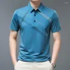 Polos pour hommes 2023 Été Col rabattu Polo T-shirt à manches courtes Business Mode Bouton Rayé Impression Lâche Casual Tops