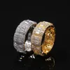 Mens Hip Hop Bling Cubic Zircon Rings Diamante Iced Out 18K Banhado A Ouro Anel Nova Moda Prata Jewelry295h