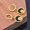 Dangle Earrings LEEKER Stainless Steel Black Acrylic Gold Color Flowers Hoop For Women Fashion Jewelry Accessories Gift