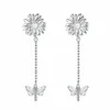 Dangle Oorbellen Echt 925 Sterling Zilver Daisy Flower Dragonfly Drop Elegante Parel Sieraden Hypoallergene Oorbel Voor Vrouwen