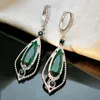 Boucles d'oreilles pendantes de luxe pour mariage, goutte d'eau, pierre CZ verte, percées pour femmes et filles, bijoux longs à la mode B5D260