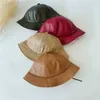 Stingy Brim Hats Children Winter Plush Fleece Bucket Hat Kids Fashion Pu Leather Basin Cap 230916