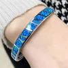 Charm Bracelets Blue Fire Opal Stone Open Bangles Silver Plated Adjustable Minimalist Jewelry Gifts For Girl Women