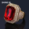 Hip Hop New Design Square Cut Ruby Ring Real Gold Plated Jewelry for Women Fashion Engagement Wedding Ring261a