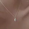 Chains 925 Sterling Silver Opal Geometric Necklace For Women Girl Simple Fashion Texture Design Jewelry Party Gift Drop