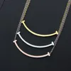 New Arrive Fashion Classic Lady 316L Titanium steel Smile Lettering 18K Plated Gold Necklaces With Double T Letter Pendant 3 Color259z