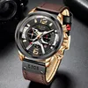 Andra klockor Mens Watches Lige Top Brand Leather Chronograph Waterproof Sport Automatisk datum kvartsklocka för män Relogio Masculino 230928