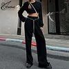 Pantalon de deux pièces pour femmes Oymimi Mode Noir Tricoté Femmes 2 Tenue Ensemble Élégant O-cou À Manches Longues Tops Et Pantalon Simple Solide