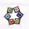 Collares colgantes QIANBEI Moda Belleza Venta al por mayor 6 unids hecho a mano verano Murano Lampwork Glass Mix Square Flower Colgantes Fit Collar P0144