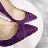 Robe chaussures violet 3D effet crocodile femmes boucle bordé bout pointu talon haut sexy sans lacet pompes à talons aiguilles grande taille 44 45