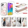 Heavy Duty Three Layer Defender Phone Case For Iphone 15 11 12 13 14 Pro Max 14Plus 12Mini XR XsMax SE 8Plus Shockproof Transparent Clear Armor Hard Luxury Marble Cover