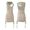 Casual Dresses Hollow Out Backless Sleeveless Hooded Dress For Women With Drawstring Wrap Buttocks Set Short Skirt