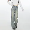 Женские джинсы, корейская мода Y2k, ретро, широкие брюки с высокой талией, прямые уличные стильные брюки, мешковатые джинсовые брюки, женская одежда