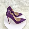 Robe chaussures violet 3D effet crocodile femmes boucle bordé bout pointu talon haut sexy sans lacet pompes à talons aiguilles grande taille 44 45