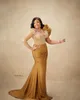 Oct Aso ebi ebi Gold Mermaid Dride Bride Bride Lace Evening Prom Party Party Party Birthday Celebrity Mother Of Groom Dress Zj303