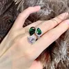 Bröllopsringar Tre-sten fingerring vatten droppe smaragd kubik zirkonfestband för kvinnor lovar födelsedagsmycken
