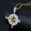 Iced Out Compass Pendant Necklace Bling Cubic Zircon Chains High Quality Hip Hop Gold Silver Color Charm smycken gåvor243n