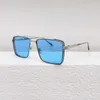 선글라스 고품질 티타늄 더블 브리지 디자인 스퀘어 프레임 블루 그레이 렌즈 여성과 남성 안경을위한 일광욕 안경