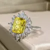 Trouwringen Shining Yellow Diamond Volledige Set Zirkoon Damesring Bruiloft Diner Bruid Handwerk Cadeau 230928